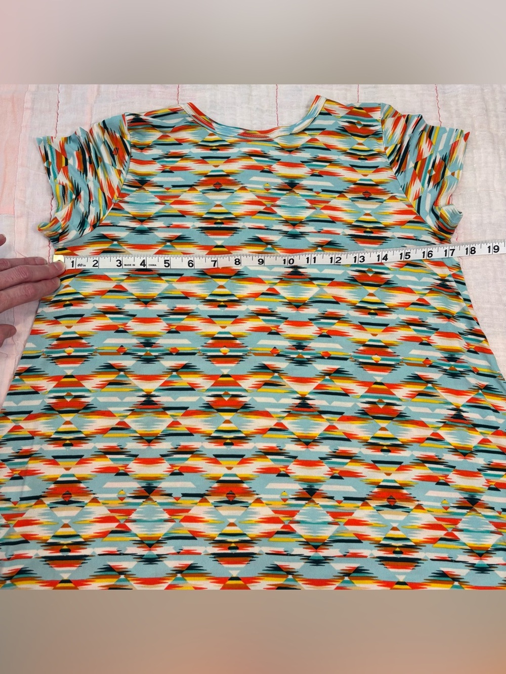 EUC LuLaRoe Girls Scarlett Dress, Sz 12, Aztec Design - Teal, Orange, Yellow - Picture 6 of 13